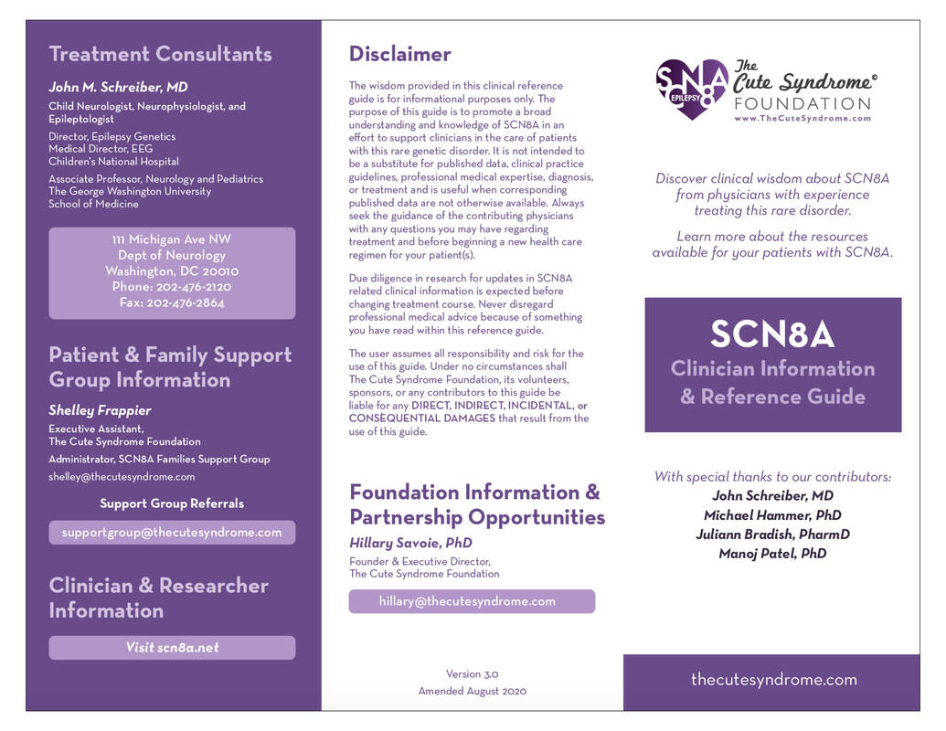 Front page of the SCN8A Clinician Reference Guide